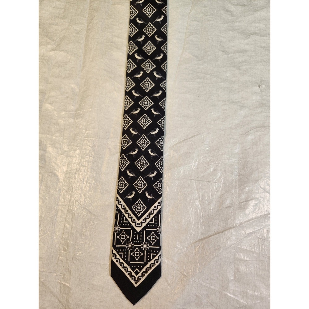 New Dolce & Gabbana Silk Tie Black White Pattern Birds Bandana Stripes $325 NWOT
